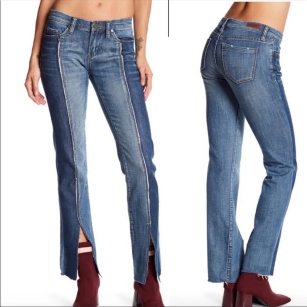 Blank NYC Two Tone Split Hem Blue Denim Ankle Jeans